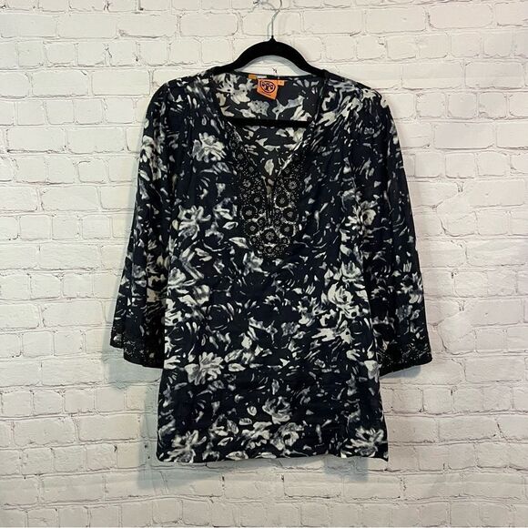 Tory Burch Tops - Tory Burch Beaded Floral Tunic size 4